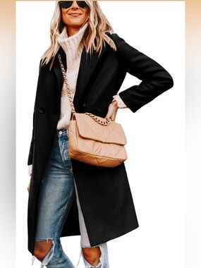 Black Wool Blend Double Breasted Trench Coat
